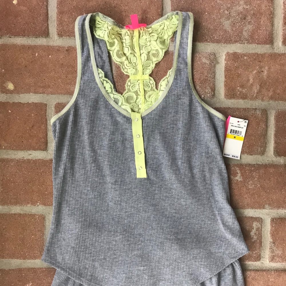 Ribbed & Lace Tank& Boxer Set by Betsey Johnson.